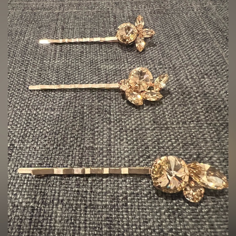 Three Morganite pink Pale champagne crystal hair pins